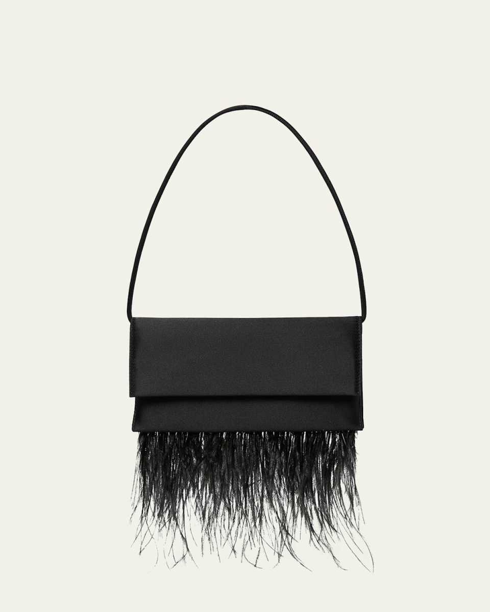Charlee Feather Flap Satin Shoulder Bag